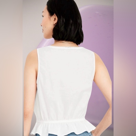 NWTS💓LINEN & LACE LADIES SIZE XL💓GAP OLDNAVY💓CRISP WHITE LACE BUTTON PEPLUM TOP - Picture 3 of 12